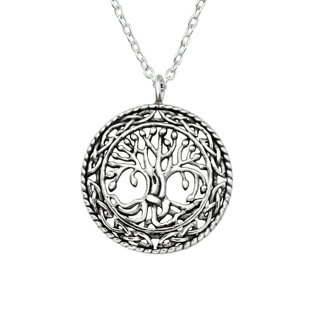 Sterling Silver Round Tree of Life Pendant Necklace